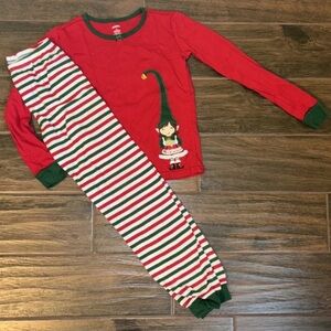 Gymboree Girls Christmas Holiday Elf Pajamas Gymmies PJs Red Green Stripes 12